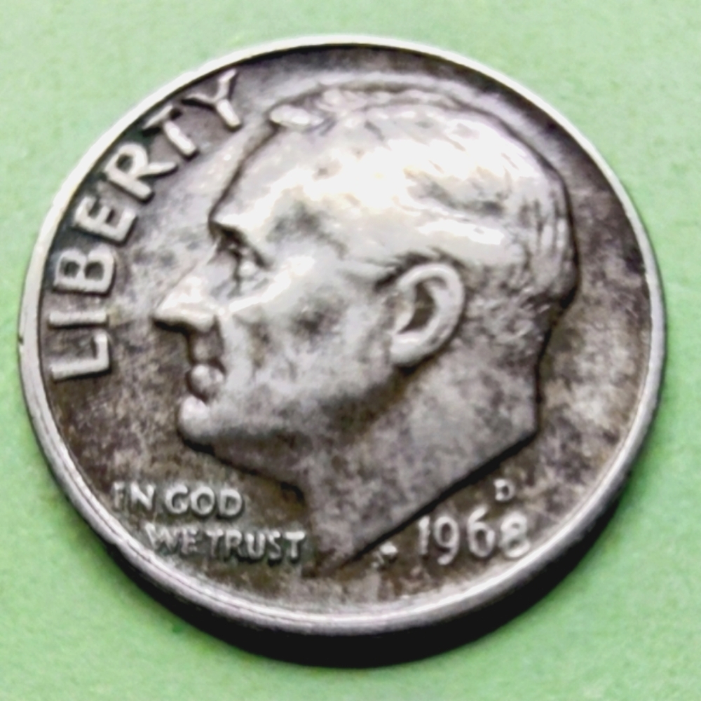1968-D Roosevelt Dime Coin In Good Circulated Condition.